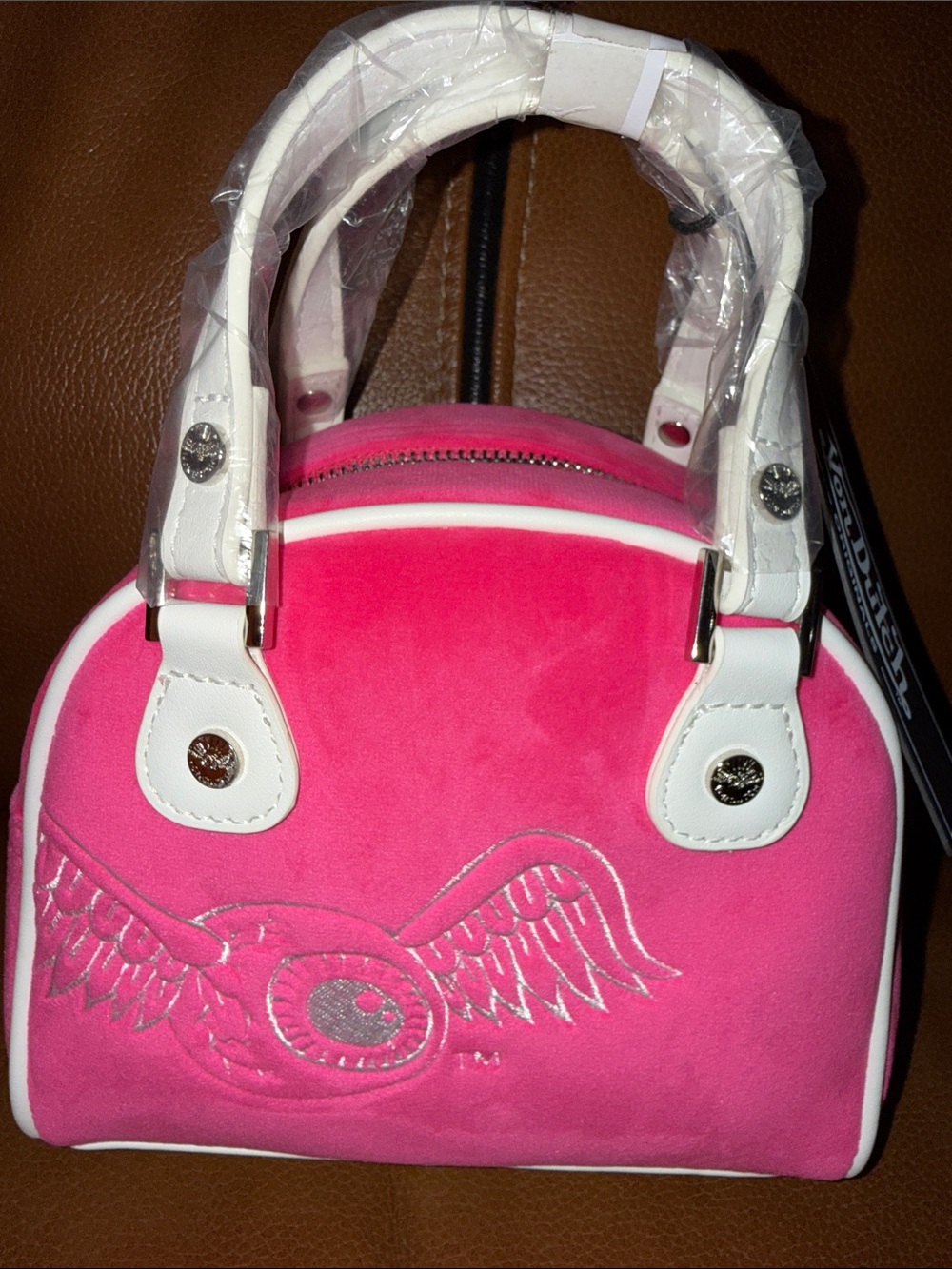 Von Dutch Pink Mini Dome Bag with White Trim